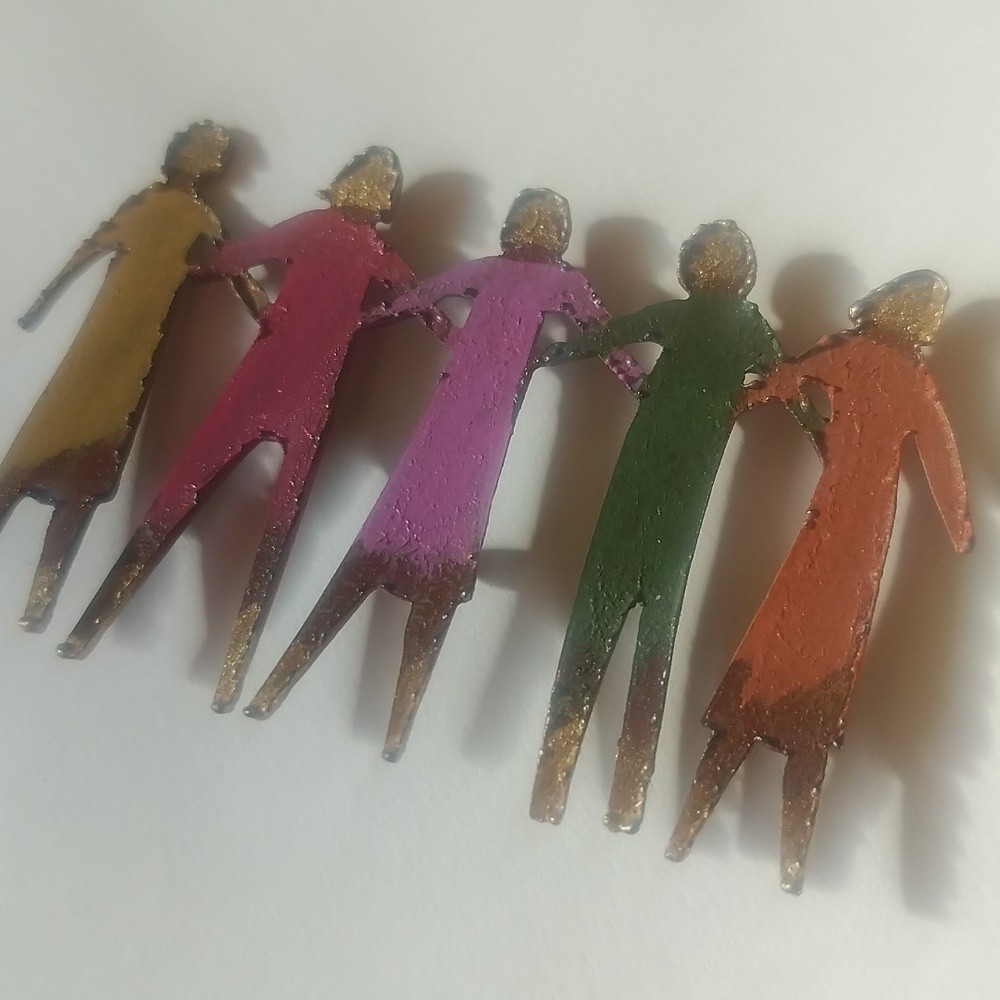 Five Girlfriends Unique Artisan Metal Pin, Brooch